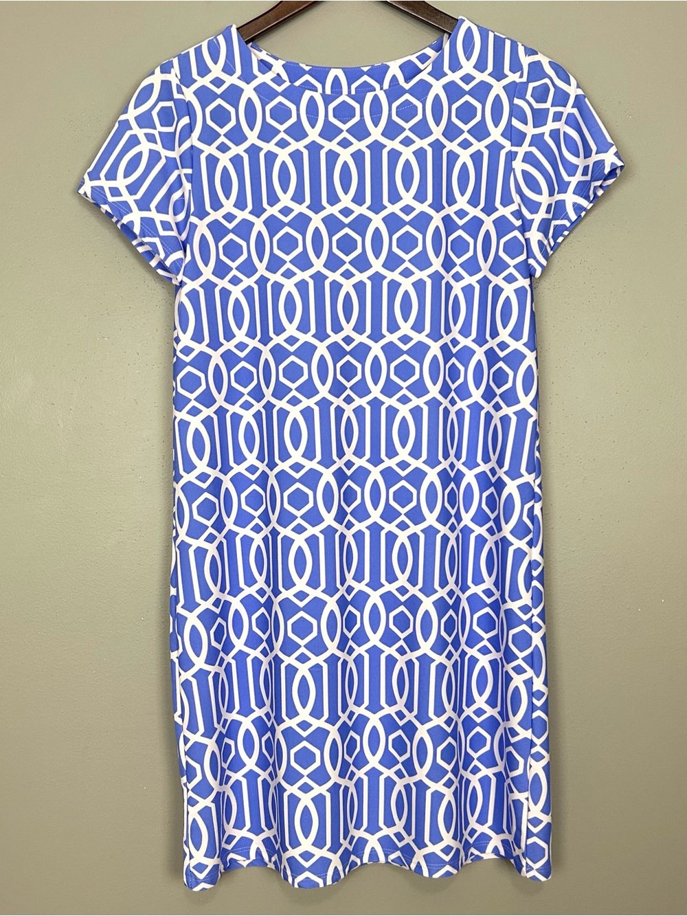 Jude Connally Ella Shift Dress Women’s Size S Short Sleeves Smooth Knit Lattice